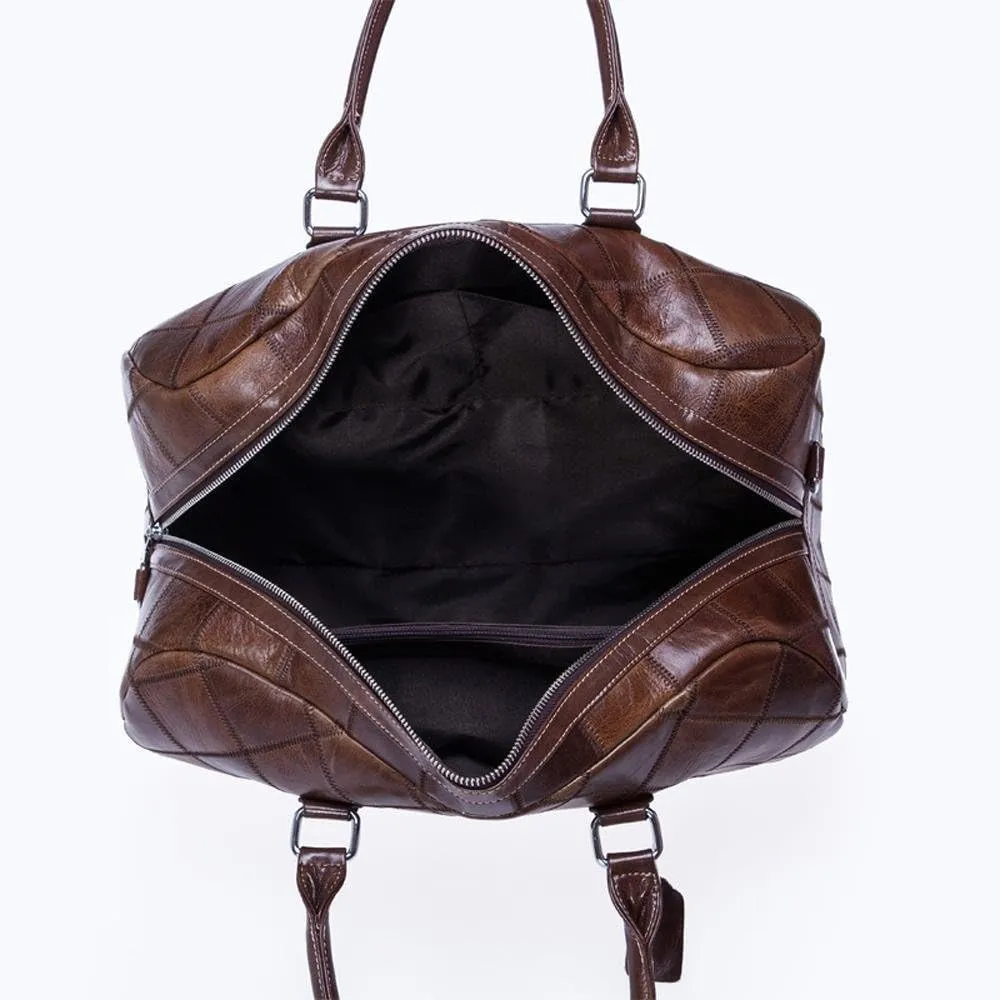 Vintage Genuine Leather Quilted Travel Duffel Weekend Carry On Luggage Shoulder Bags