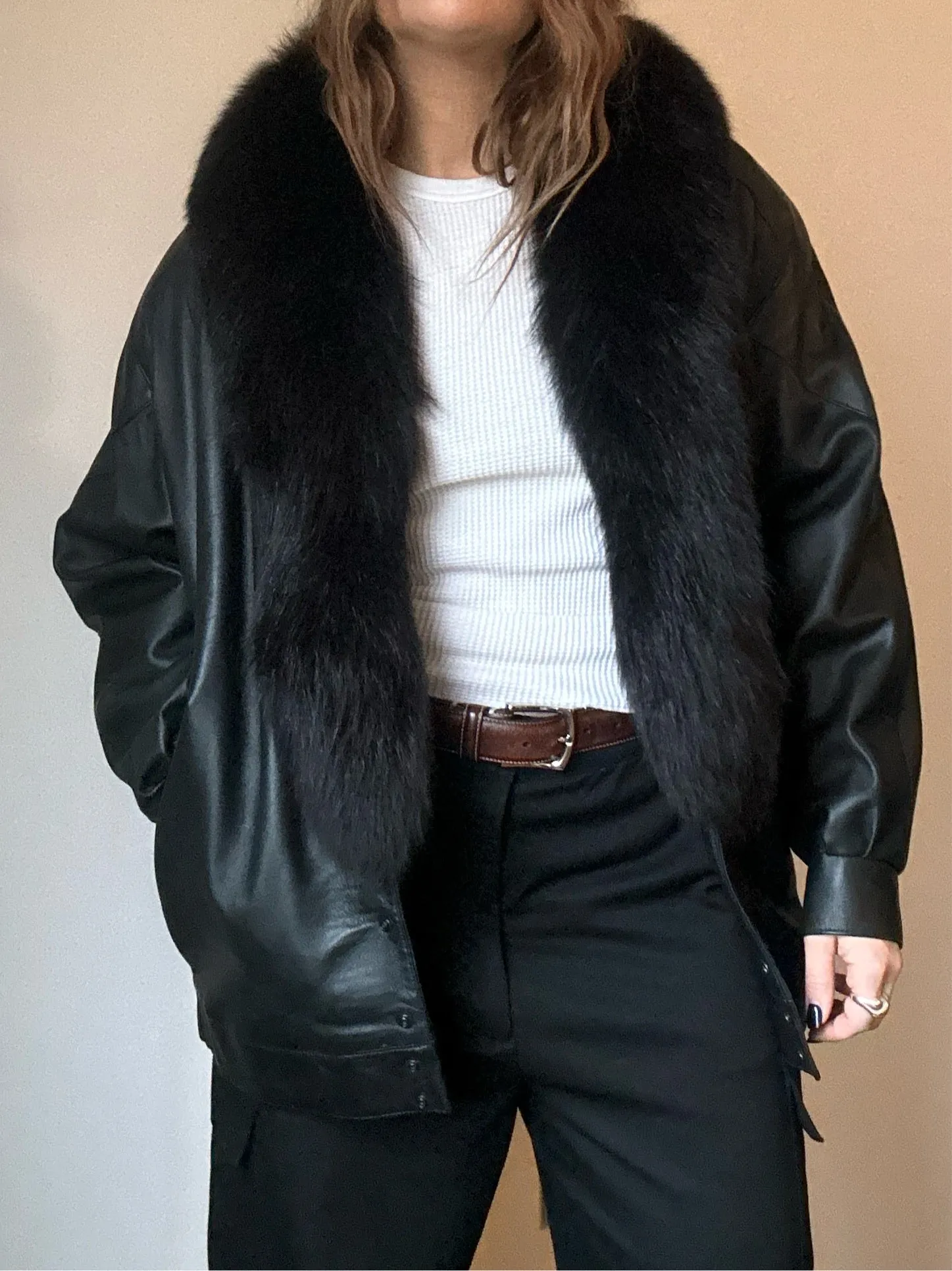 Vintage Ketmi Authentic Leather Fur Trimmed Jacket