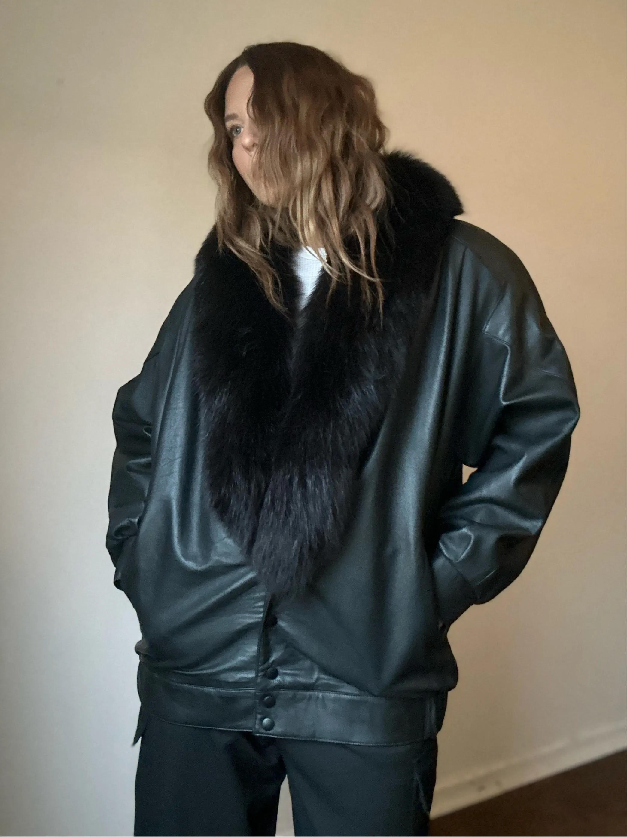 Vintage Ketmi Authentic Leather Fur Trimmed Jacket
