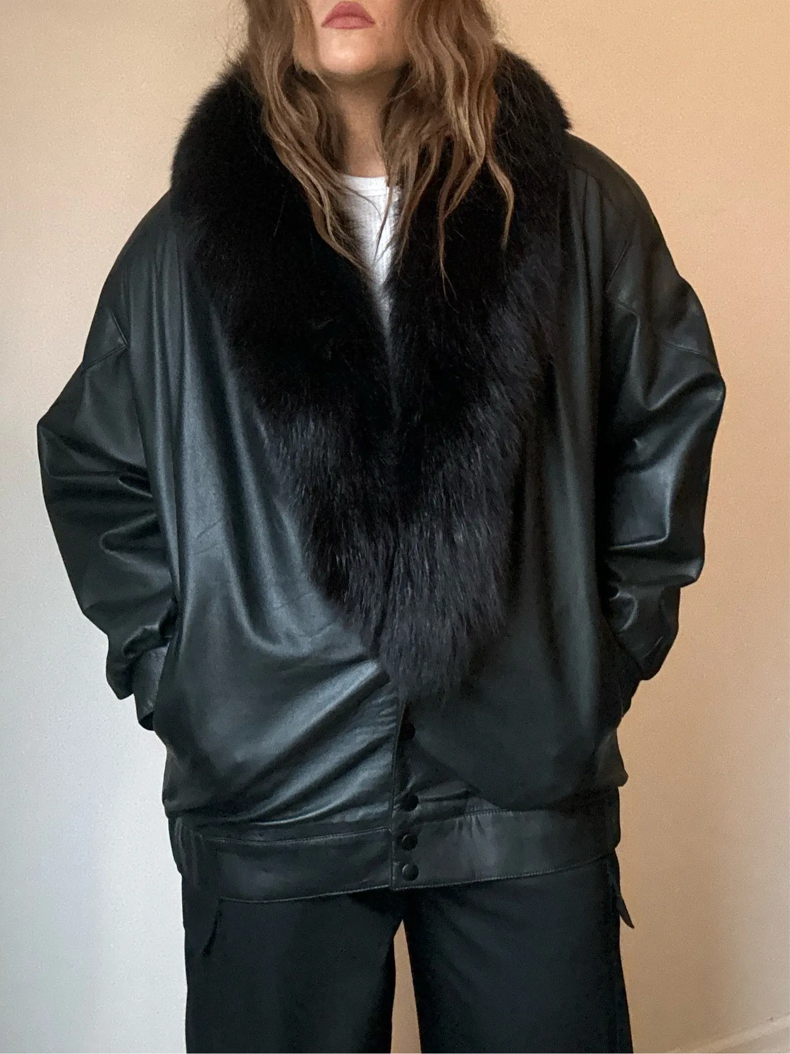 Vintage Ketmi Authentic Leather Fur Trimmed Jacket
