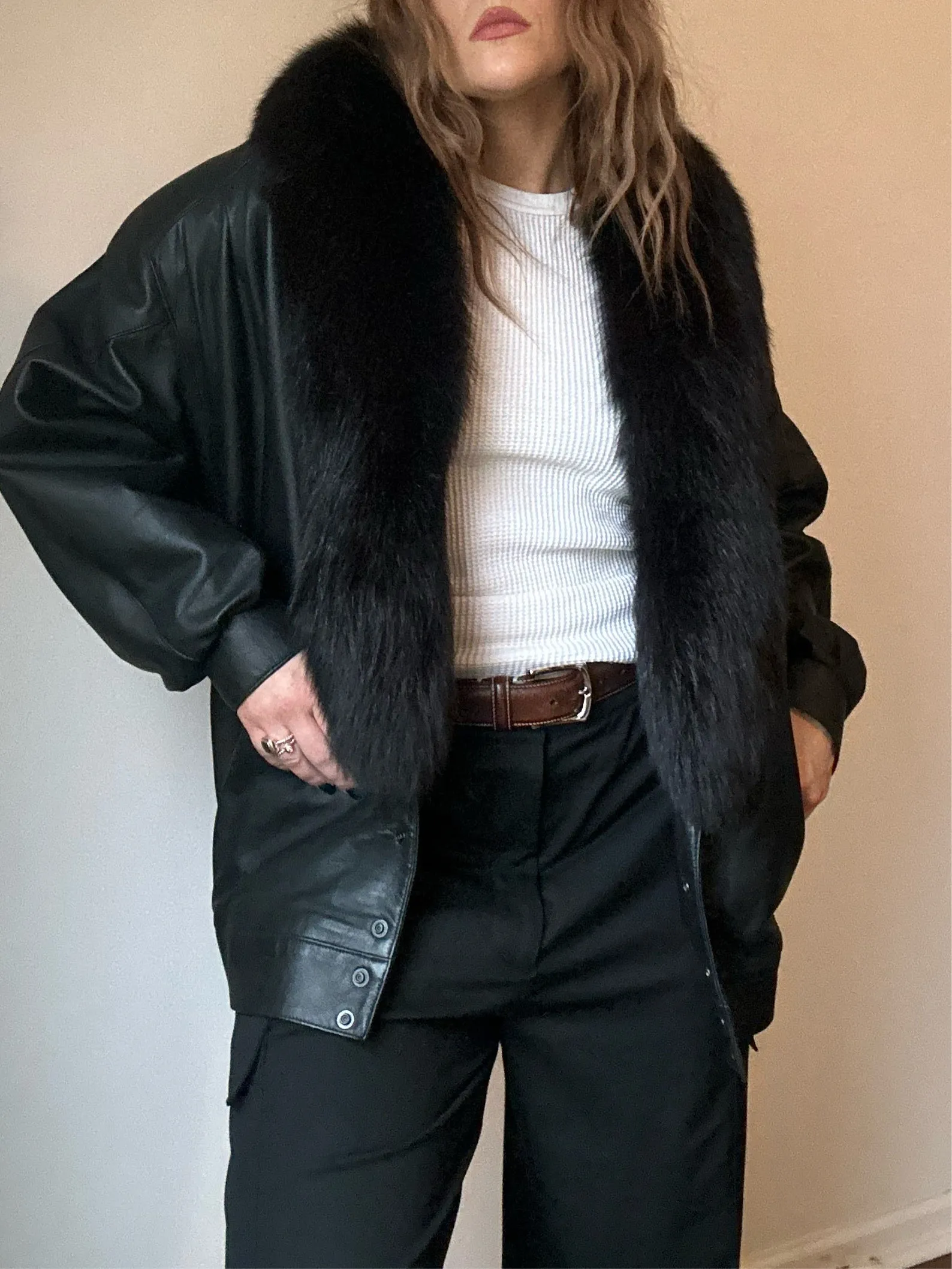 Vintage Ketmi Authentic Leather Fur Trimmed Jacket