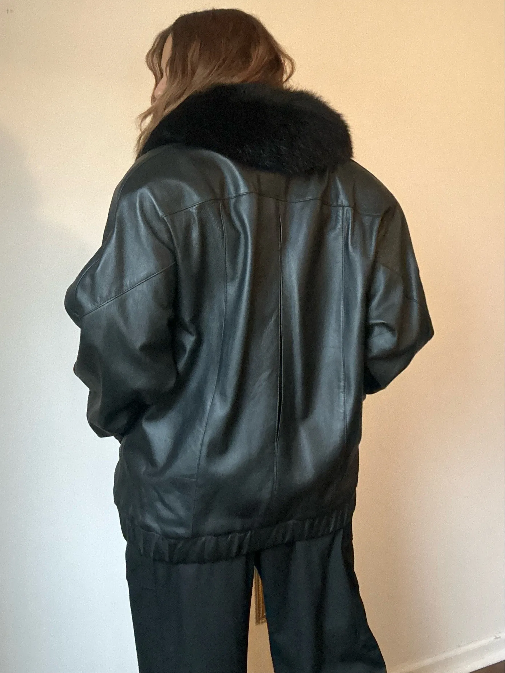 Vintage Ketmi Authentic Leather Fur Trimmed Jacket