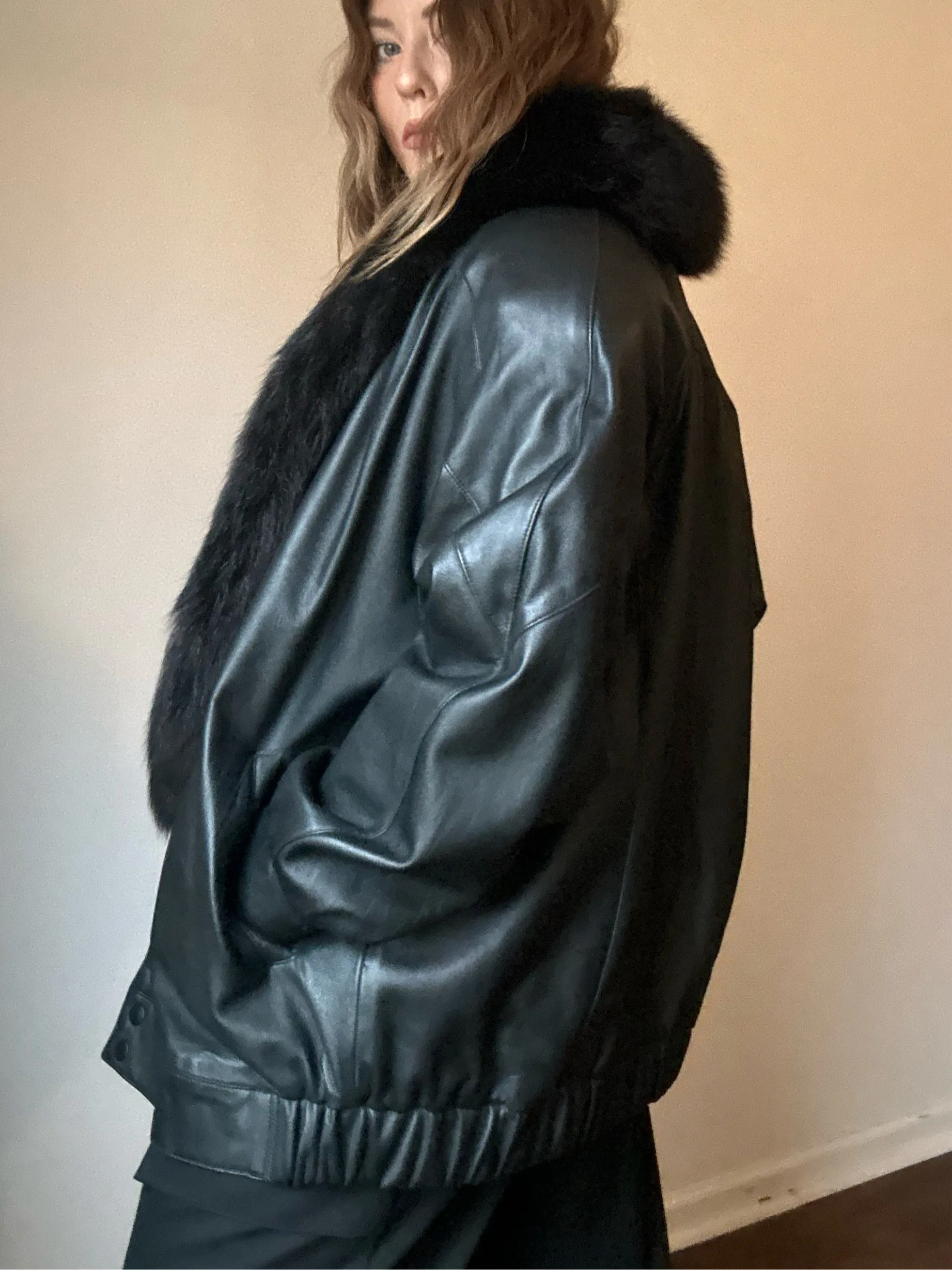 Vintage Ketmi Authentic Leather Fur Trimmed Jacket