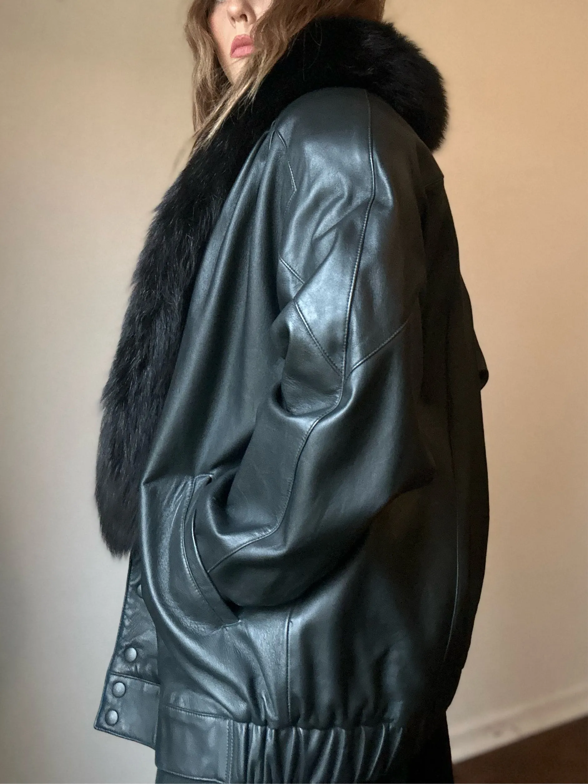 Vintage Ketmi Authentic Leather Fur Trimmed Jacket