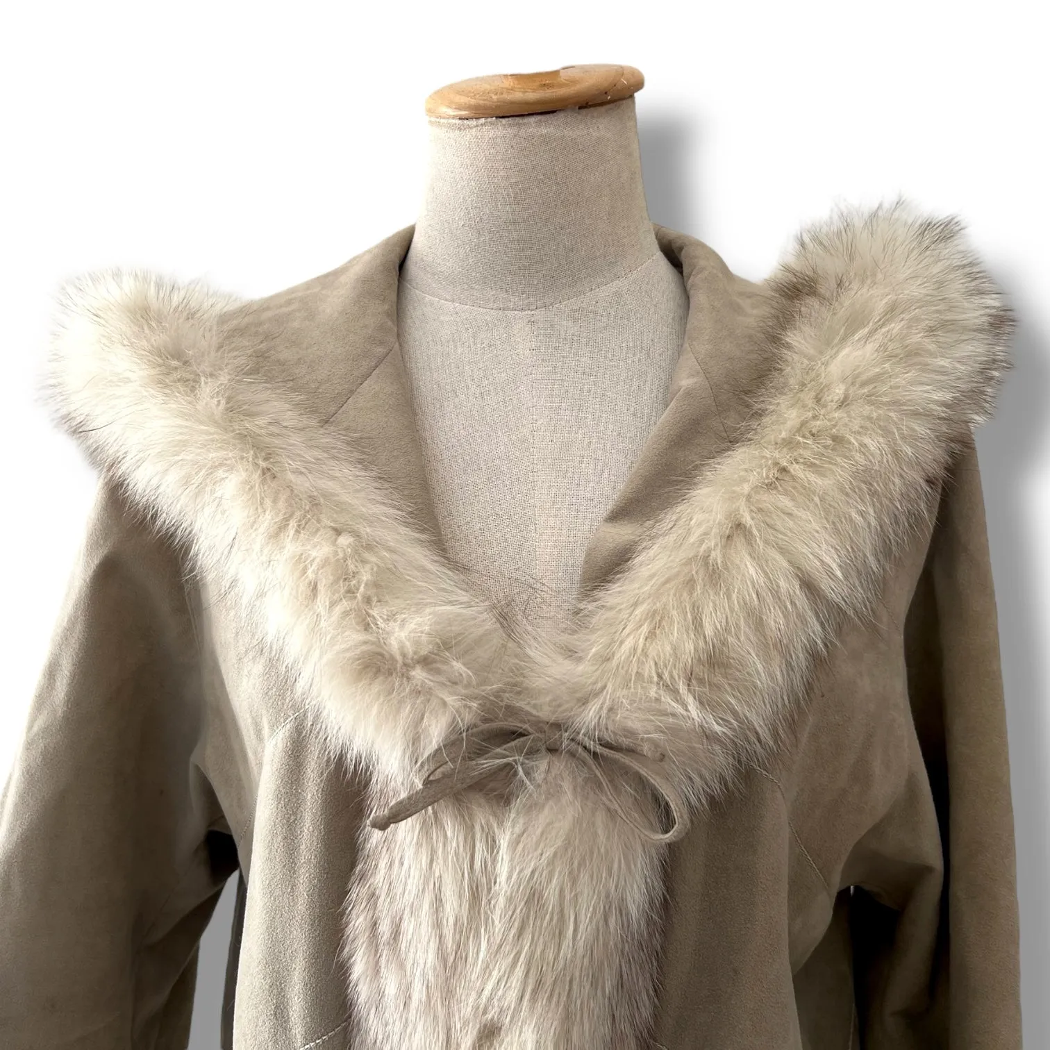 Vintage Suede & Fur Trimmed Hooded Coat