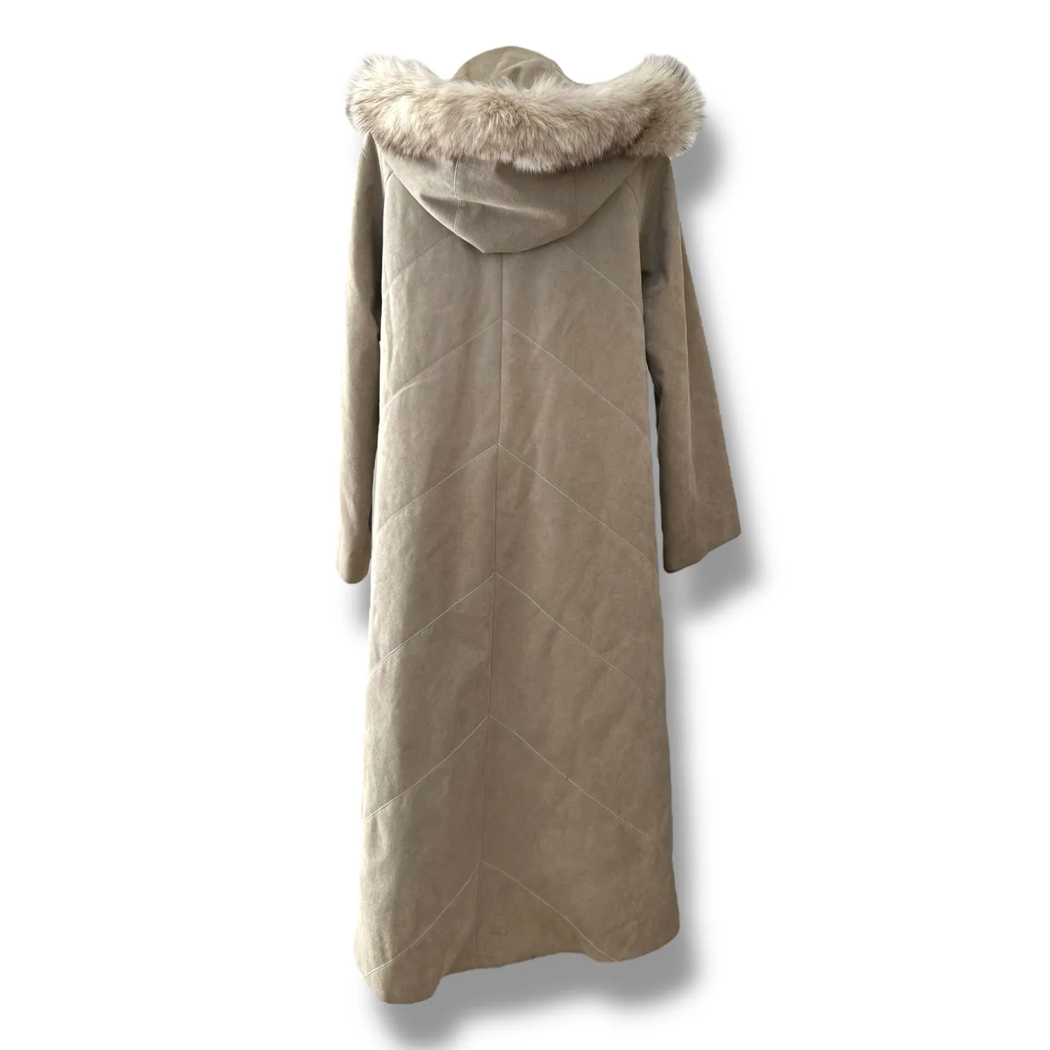 Vintage Suede & Fur Trimmed Hooded Coat