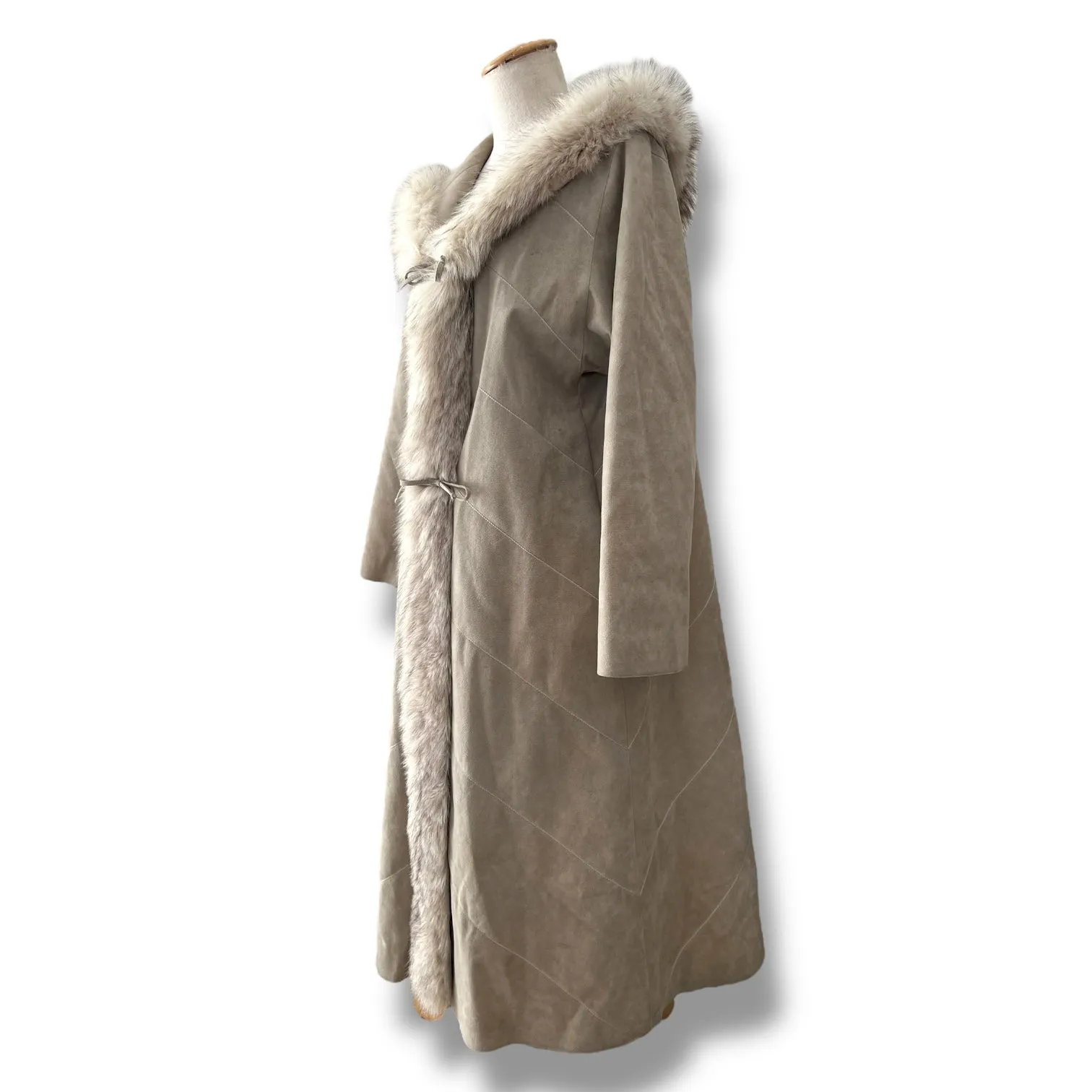 Vintage Suede & Fur Trimmed Hooded Coat