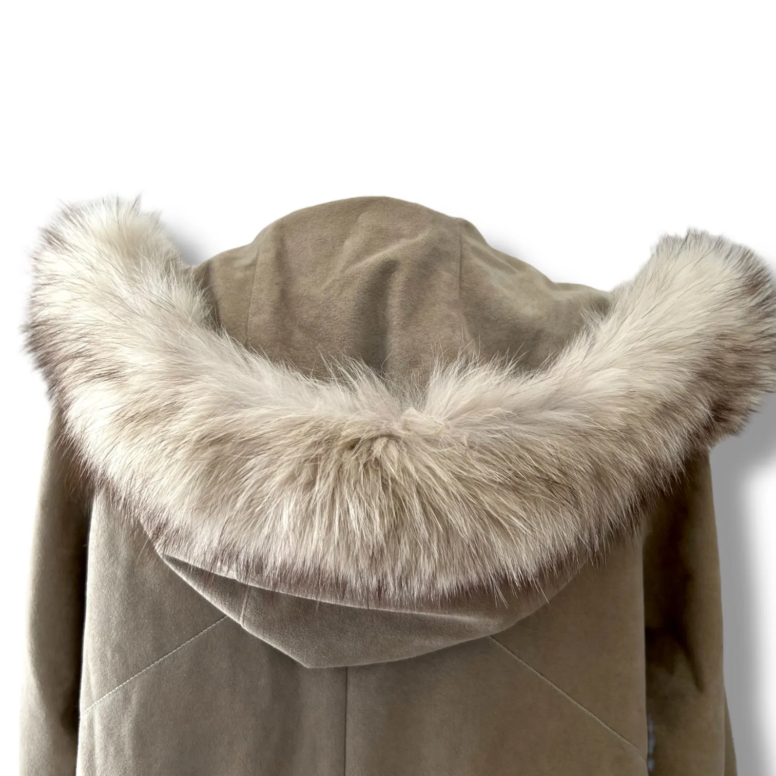 Vintage Suede & Fur Trimmed Hooded Coat