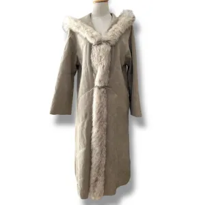 Vintage Suede & Fur Trimmed Hooded Coat