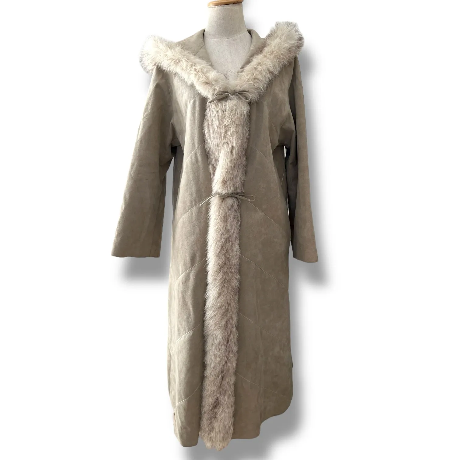 Vintage Suede & Fur Trimmed Hooded Coat