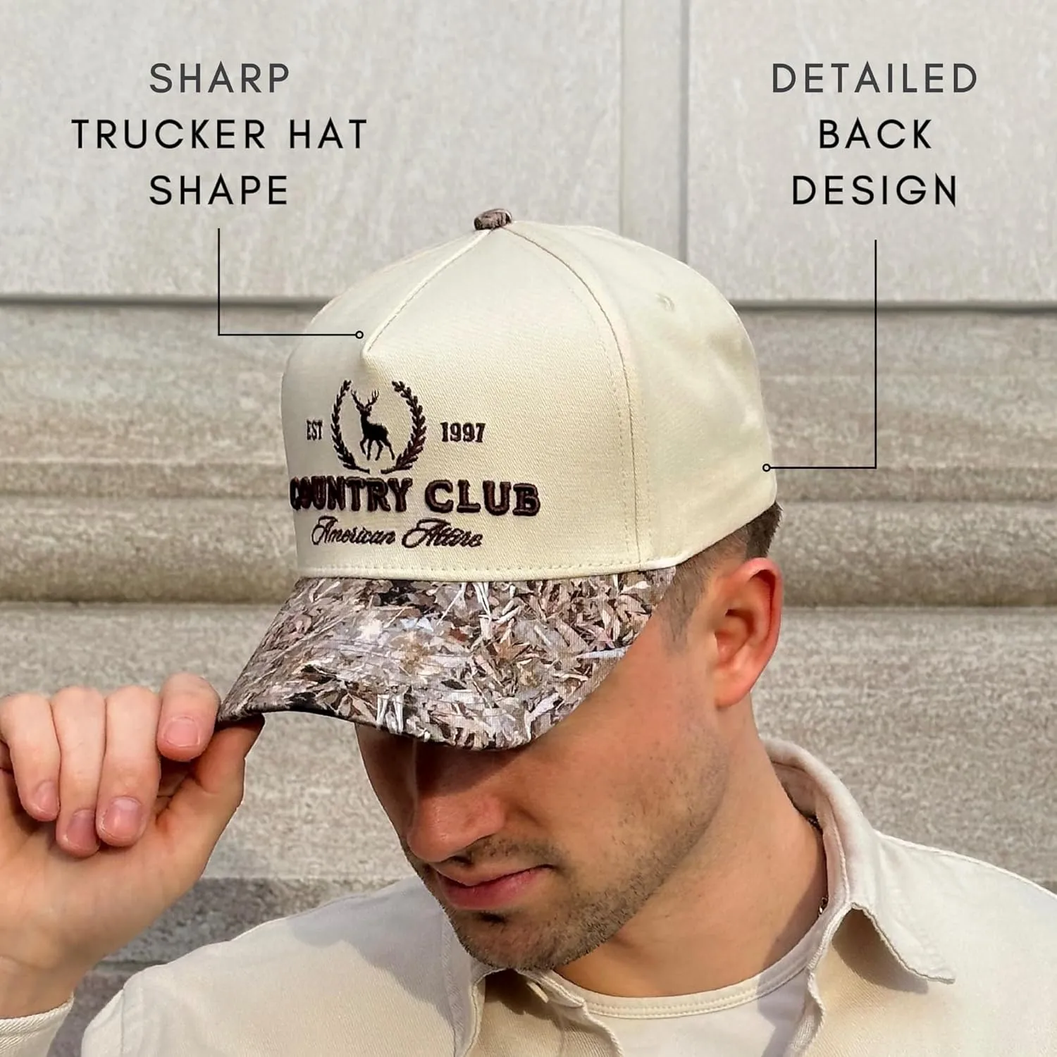 Vintage Western Trucker Hat | Men & Women | Country Cute Caps for Cowgirls Cowboys | Camo Denim Embroidered Cotton | Snapback