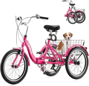Viribus Folding Adult Tricycle, 20 inch Folding Tricycle for Adults with Lock, 1 or 7 Speed 3 Wheel Bike, Foldable Trike Collapsible Three Wheel Bike for Men Women Senior, 330lb.