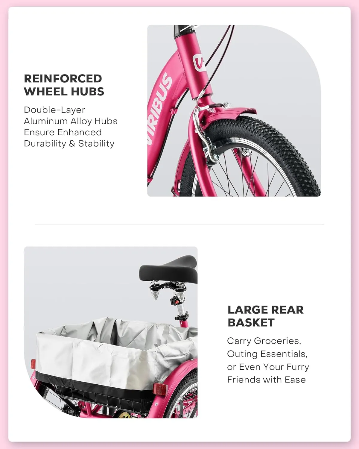 Viribus Folding Adult Tricycle, 20 inch Folding Tricycle for Adults with Lock, 1 or 7 Speed 3 Wheel Bike, Foldable Trike Collapsible Three Wheel Bike for Men Women Senior, 330lb.