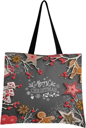 visesunny Women Extra Large Tote Bag Christmas Theme With White Chalk Lettering Rustic Decor Shoulder Bags Ladies Beach Travel Reusable Grocery Shopping Portable Storage Handbag