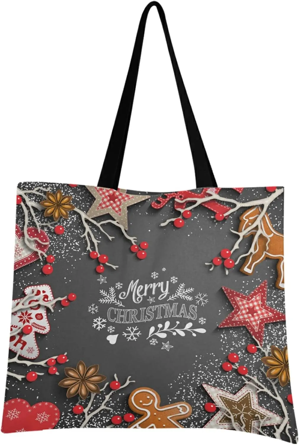 visesunny Women Extra Large Tote Bag Christmas Theme With White Chalk Lettering Rustic Decor Shoulder Bags Ladies Beach Travel Reusable Grocery Shopping Portable Storage Handbag