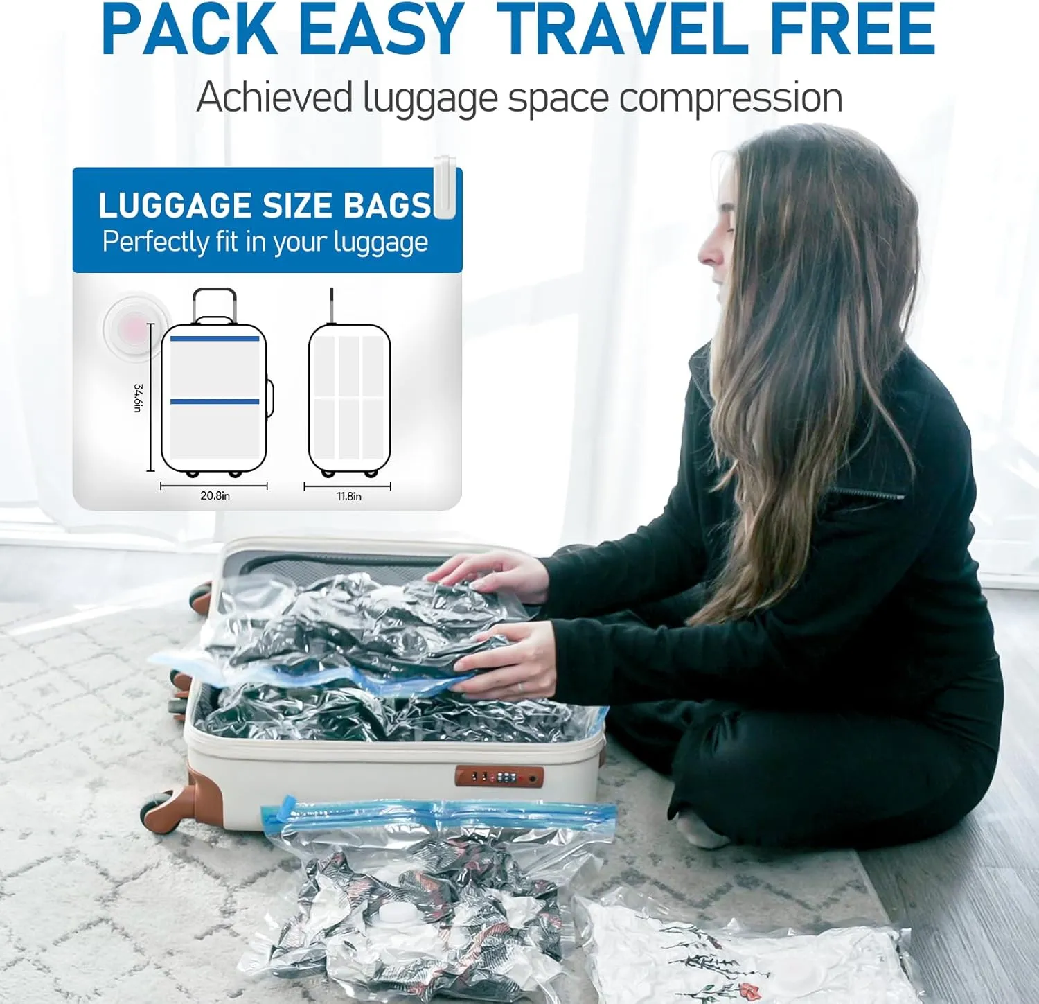 VMstr 9 Pack Vacuum Storage Bags with Pump for Travel, Vacuum Seal for Clothing and Clothes, Compression Bags with Hand Pump