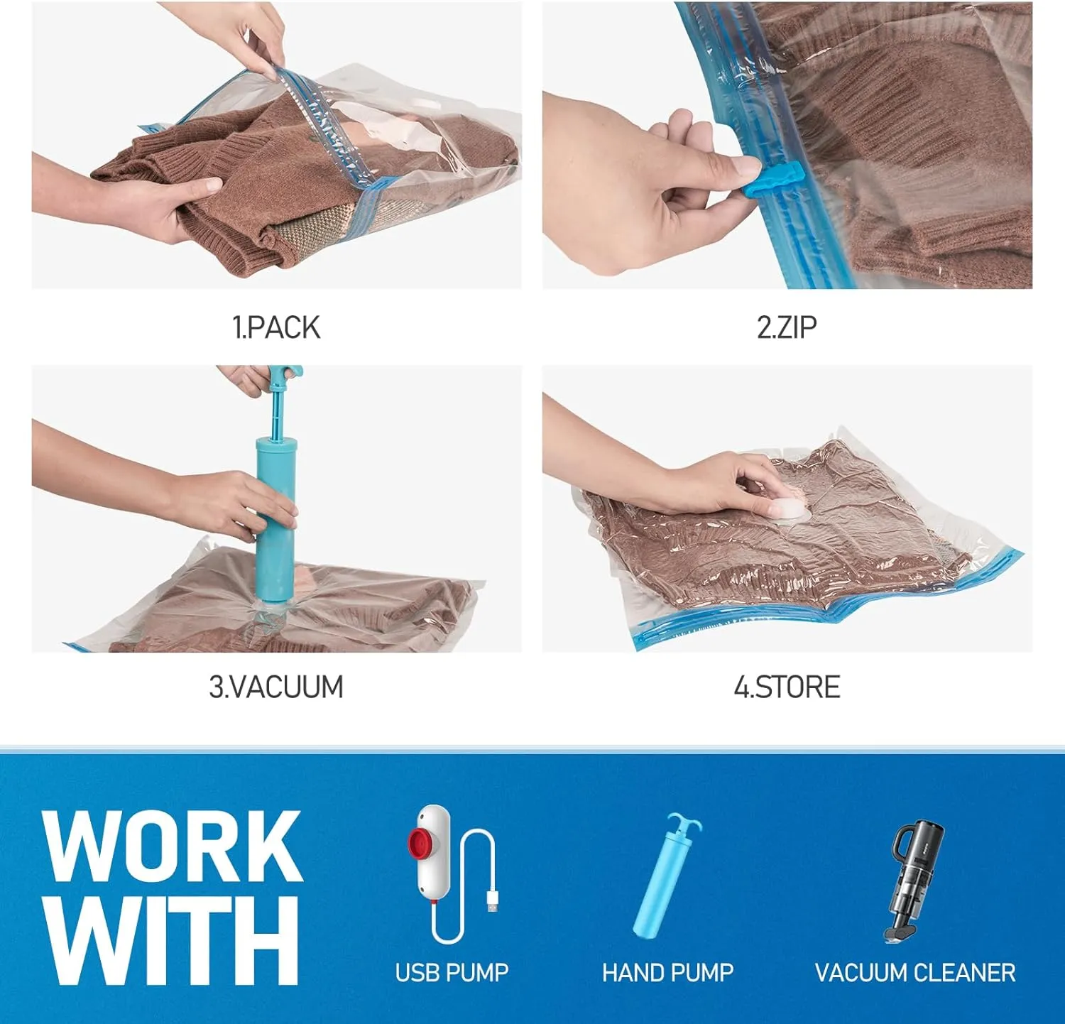 VMstr 9 Pack Vacuum Storage Bags with Pump for Travel, Vacuum Seal for Clothing and Clothes, Compression Bags with Hand Pump