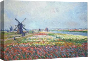wall26 Canvas Print Wall Art Fields of Flowers & Windmills Claude Monet Nature Illustrations Fine Art Decorative Landscape Multicolor Wilderness Rustic for Living Room, Bedroom, Office - 32"x48"