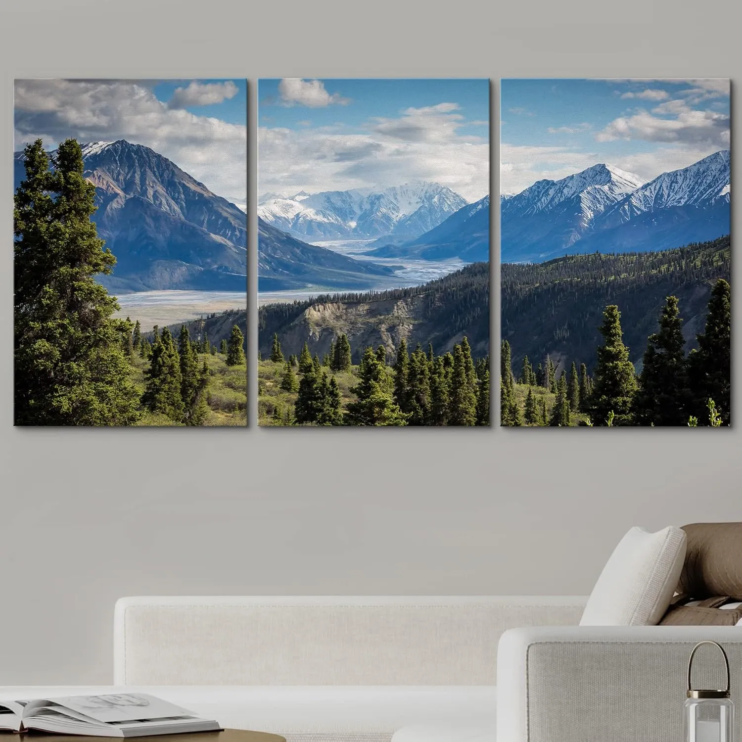 wall26 Canvas Print Wall Art Panorama of Snowy Mountain Peaks & Forest Nature Wilderness Photography Modern Art Rustic Scenic Relax/Calm Multicolor for Living Room, Bedroom, Office - 24"x36"x3
