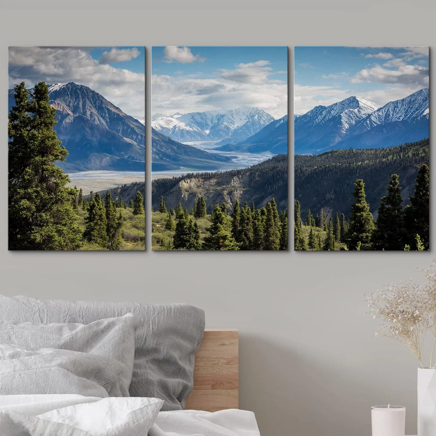 wall26 Canvas Print Wall Art Panorama of Snowy Mountain Peaks & Forest Nature Wilderness Photography Modern Art Rustic Scenic Relax/Calm Multicolor for Living Room, Bedroom, Office - 24"x36"x3