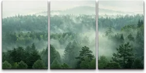 wall26 Canvas Print Wall Art Set Aerial View Mist Forest Tree Mountain Nature Wilderness Photography Realism Rustic Landscape Colorful Cool for Living Room, Bedroom, Office - 24"x36"x3 Panels