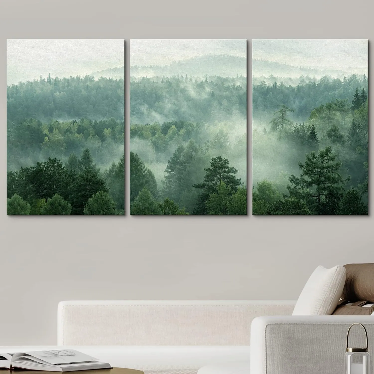 wall26 Canvas Print Wall Art Set Aerial View Mist Forest Tree Mountain Nature Wilderness Photography Realism Rustic Landscape Colorful Cool for Living Room, Bedroom, Office - 24"x36"x3 Panels