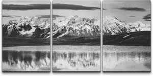 wall26 Canvas Print Wall Art Set Vintage Mountain Range & Reflection Nature Wilderness Photography Realism Rustic Landscape Dramatic Dark Black and White for Living Room, Bedroom, Office - 16"x24"x3