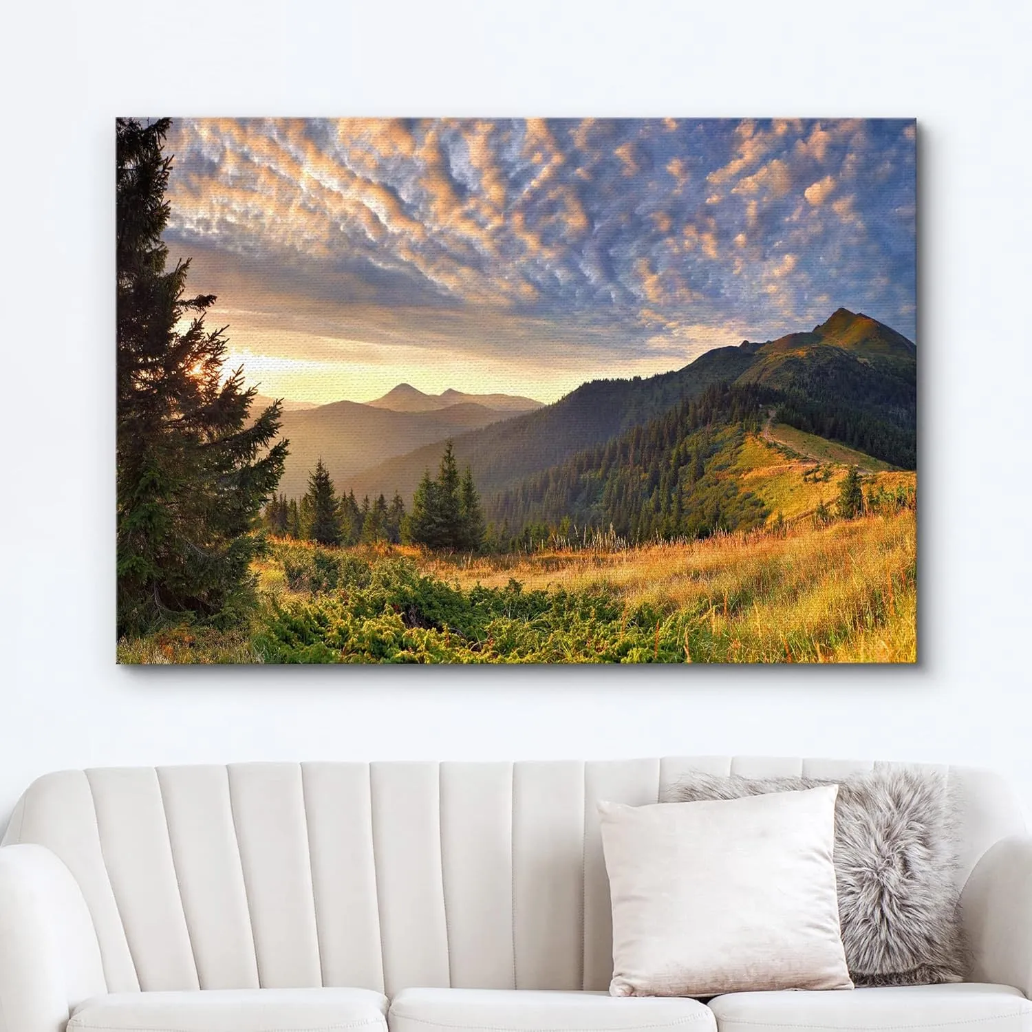 wall26 Canvas Print Wall Art Sunset Over The Golden Mountain Forest Landscape Nature Wilderness Photography Realism Rustic Scenic Colorful Green Ultra for Living Room, Bedroom, Office - 16"x24"