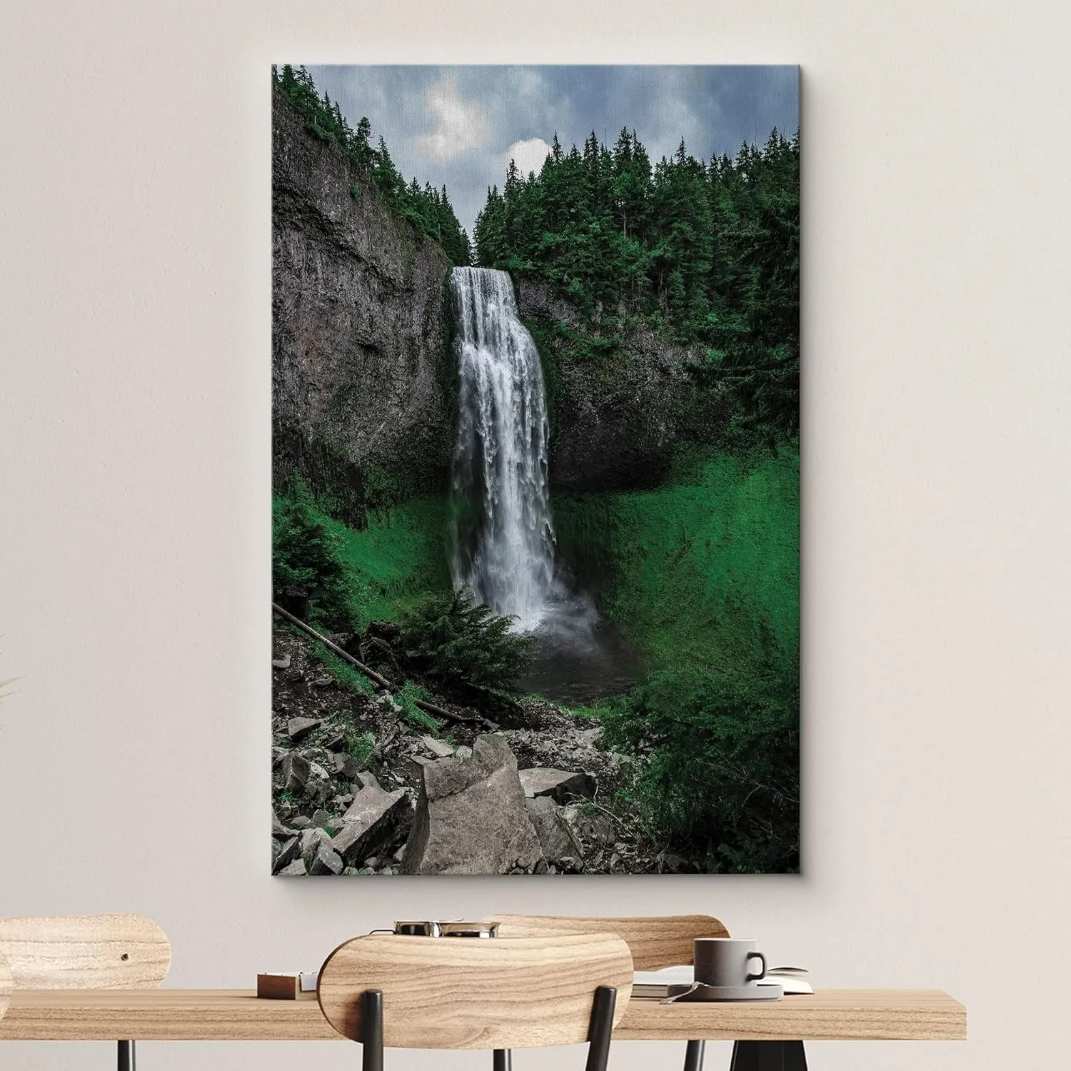wall26 Canvas Print Wall Art Waterfall on Forest Mountain Cliff Nature Wilderness Photography Modern Rustic Scenic Multicolor Colorful for Living Room, Bedroom, Office - 16"x24"
