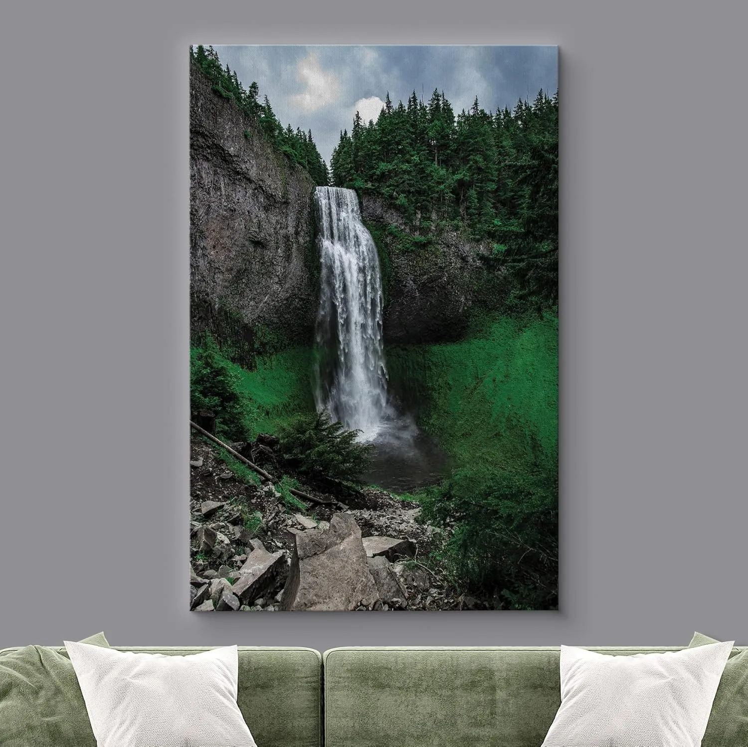 wall26 Canvas Print Wall Art Waterfall on Forest Mountain Cliff Nature Wilderness Photography Modern Rustic Scenic Multicolor Colorful for Living Room, Bedroom, Office - 16"x24"