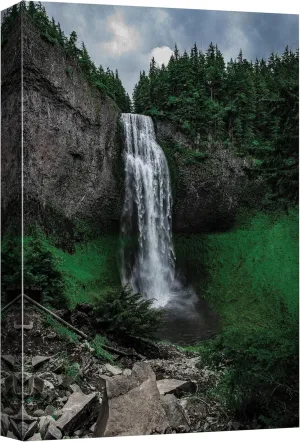 wall26 Canvas Print Wall Art Waterfall on Forest Mountain Cliff Nature Wilderness Photography Modern Rustic Scenic Multicolor Colorful for Living Room, Bedroom, Office - 16"x24"