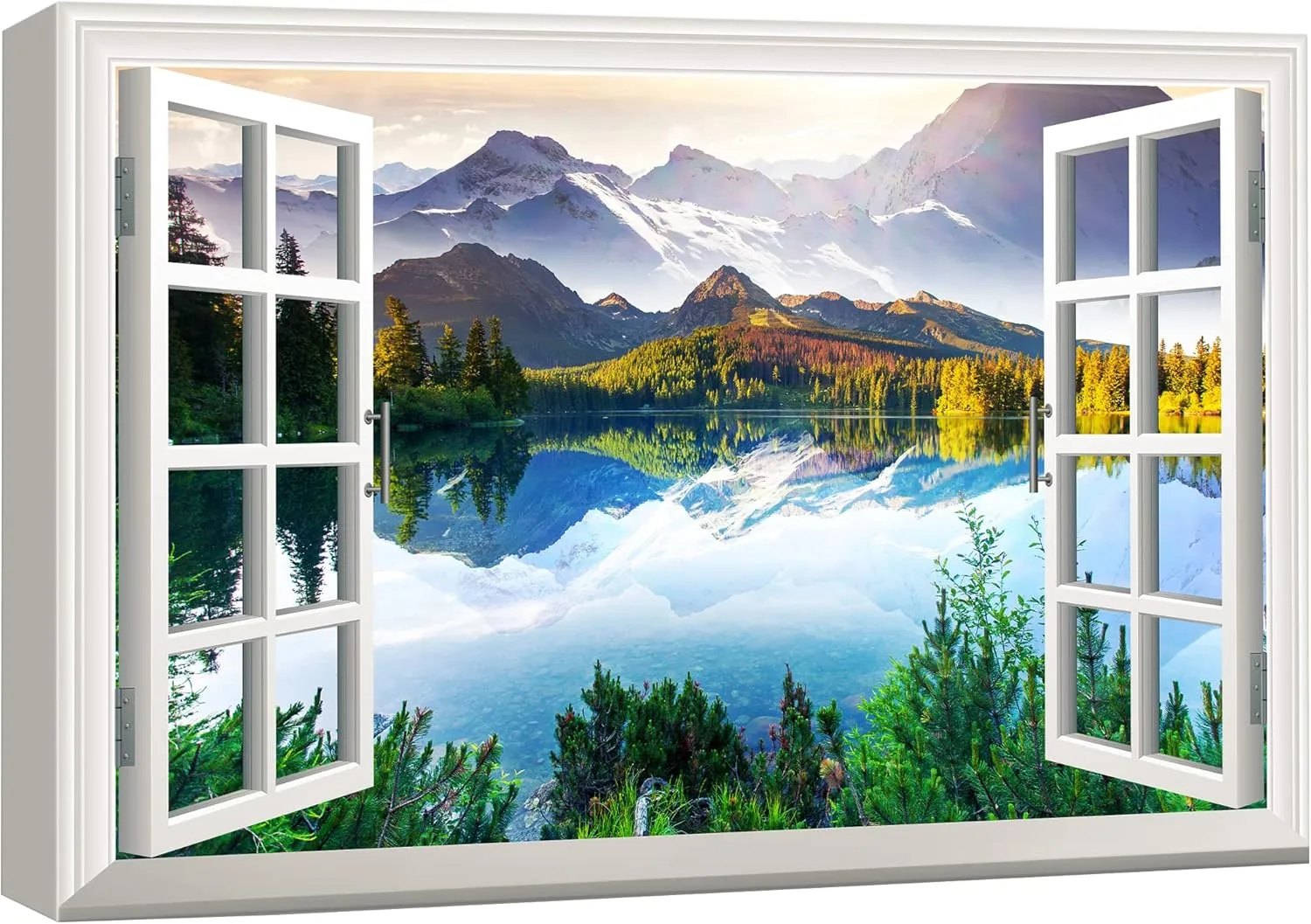 wall26 Canvas Print Wall Art Window View Landscape Serene Mountain Lake Nature Wilderness Photography Modern Art Rustic Scenic Colorful Multicolor for Living Room, Bedroom, Office - 32"x48"