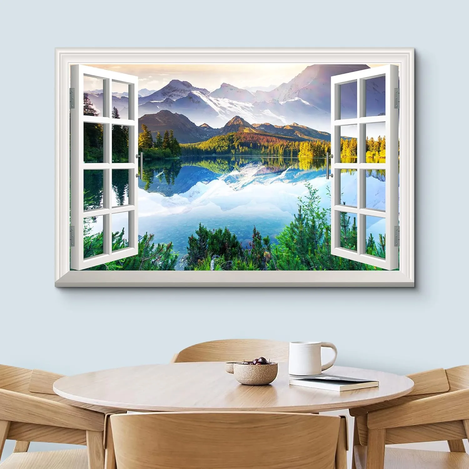 wall26 Canvas Print Wall Art Window View Landscape Serene Mountain Lake Nature Wilderness Photography Modern Art Rustic Scenic Colorful Multicolor for Living Room, Bedroom, Office - 32"x48"