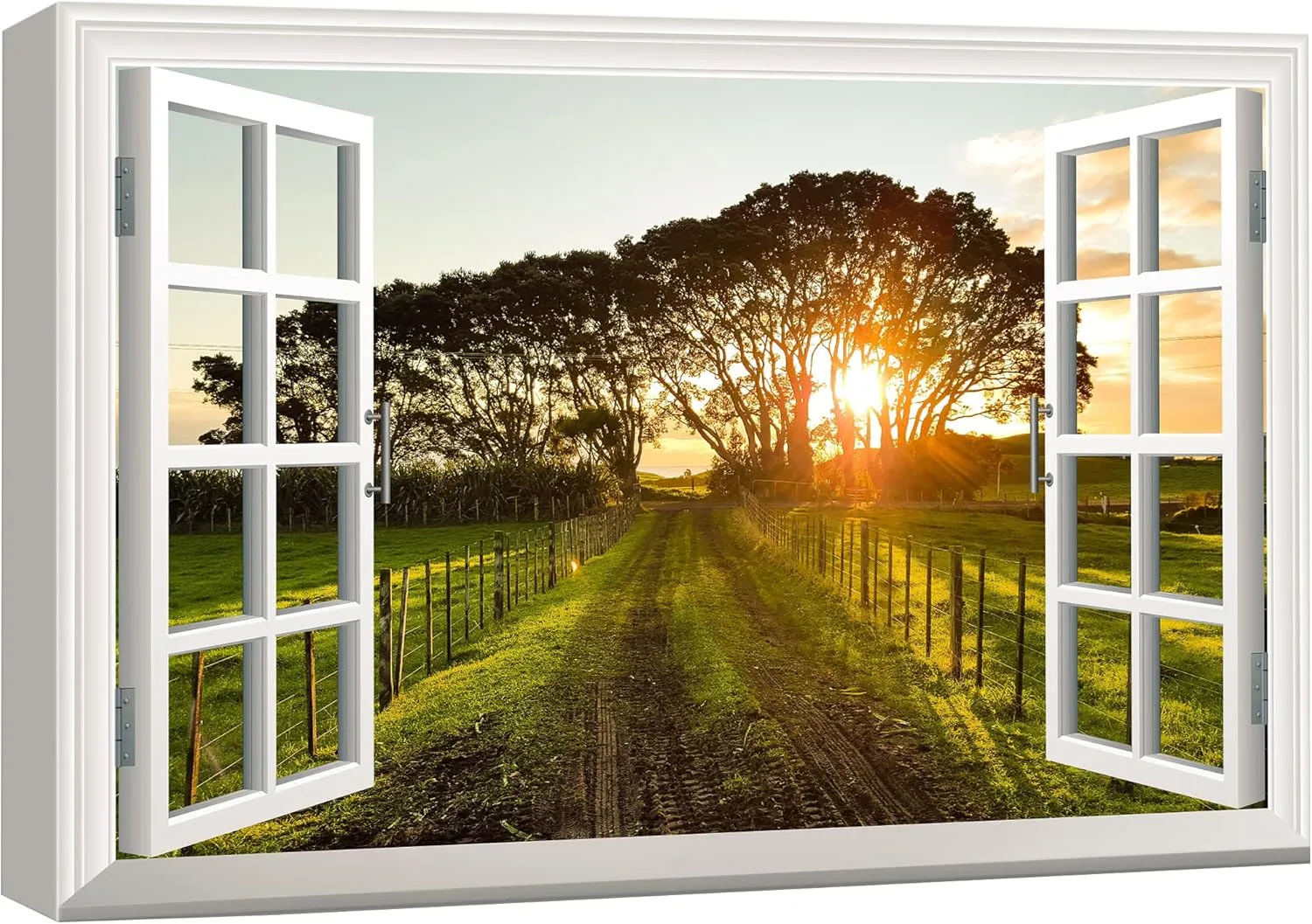 wall26 Canvas Print Wall Art Window View of Country Road at Sunset Nature Wilderness Photography Realism Rustic Scenic Colorful Relax/Calm Ultra for Living Room, Bedroom, Office - 32"x48"