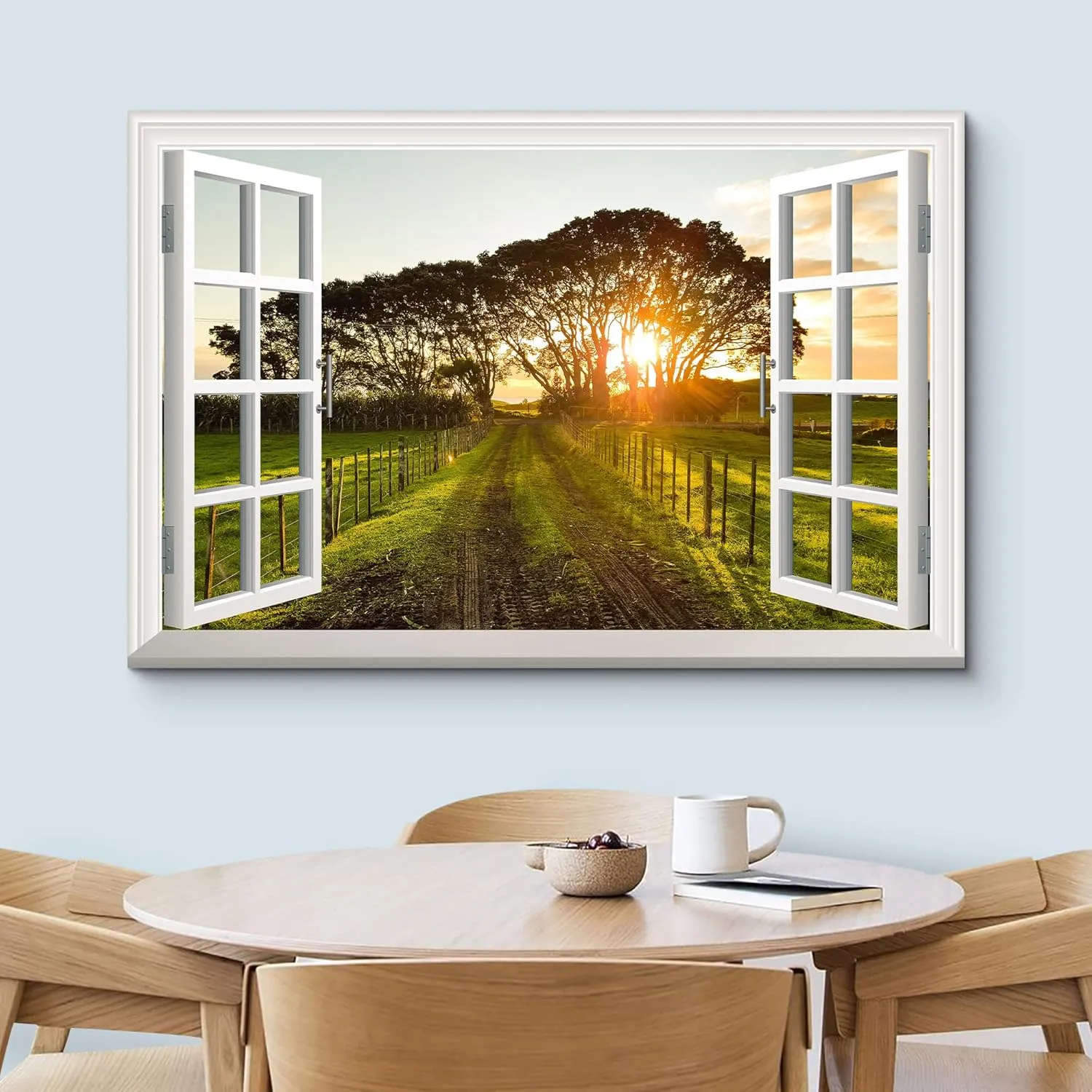 wall26 Canvas Print Wall Art Window View of Country Road at Sunset Nature Wilderness Photography Realism Rustic Scenic Colorful Relax/Calm Ultra for Living Room, Bedroom, Office - 32"x48"