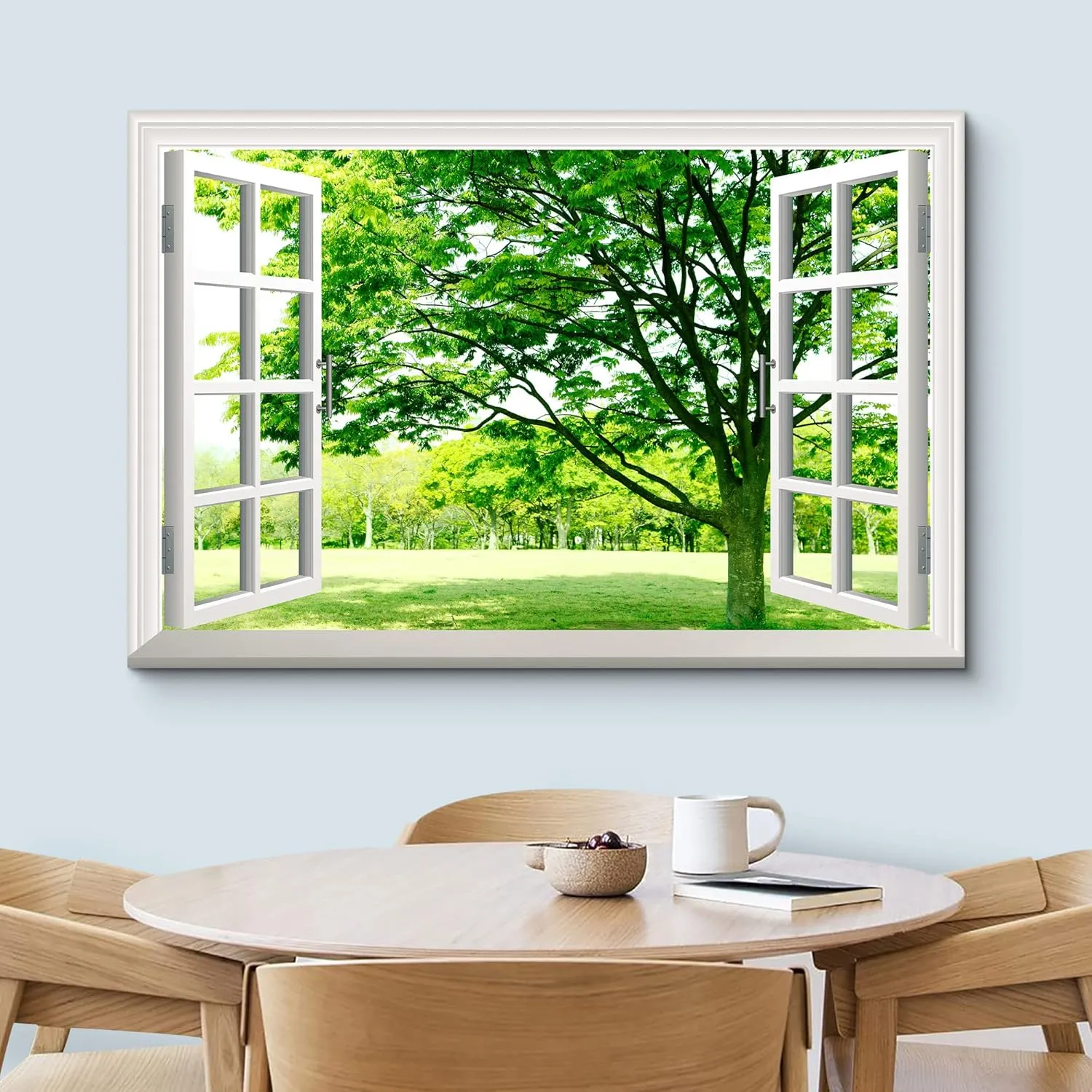 wall26 Canvas Print Wall Art Window View of Field of Green Flowers Nature Wilderness Photography Realism Rustic Scenic Colorful Relax/Calm Ultra for Living Room, Bedroom, Office - 24"x36"
