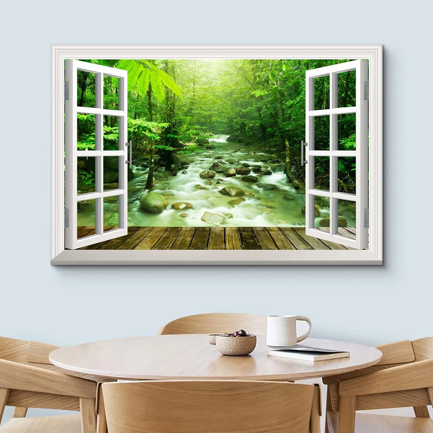 wall26 Canvas Print Wall Art Window View of Serene Jungle River Nature Wilderness Photography Realism Rustic Scenic Colorful Relax/Calm Ultra for Living Room, Bedroom, Office - 16"x24"