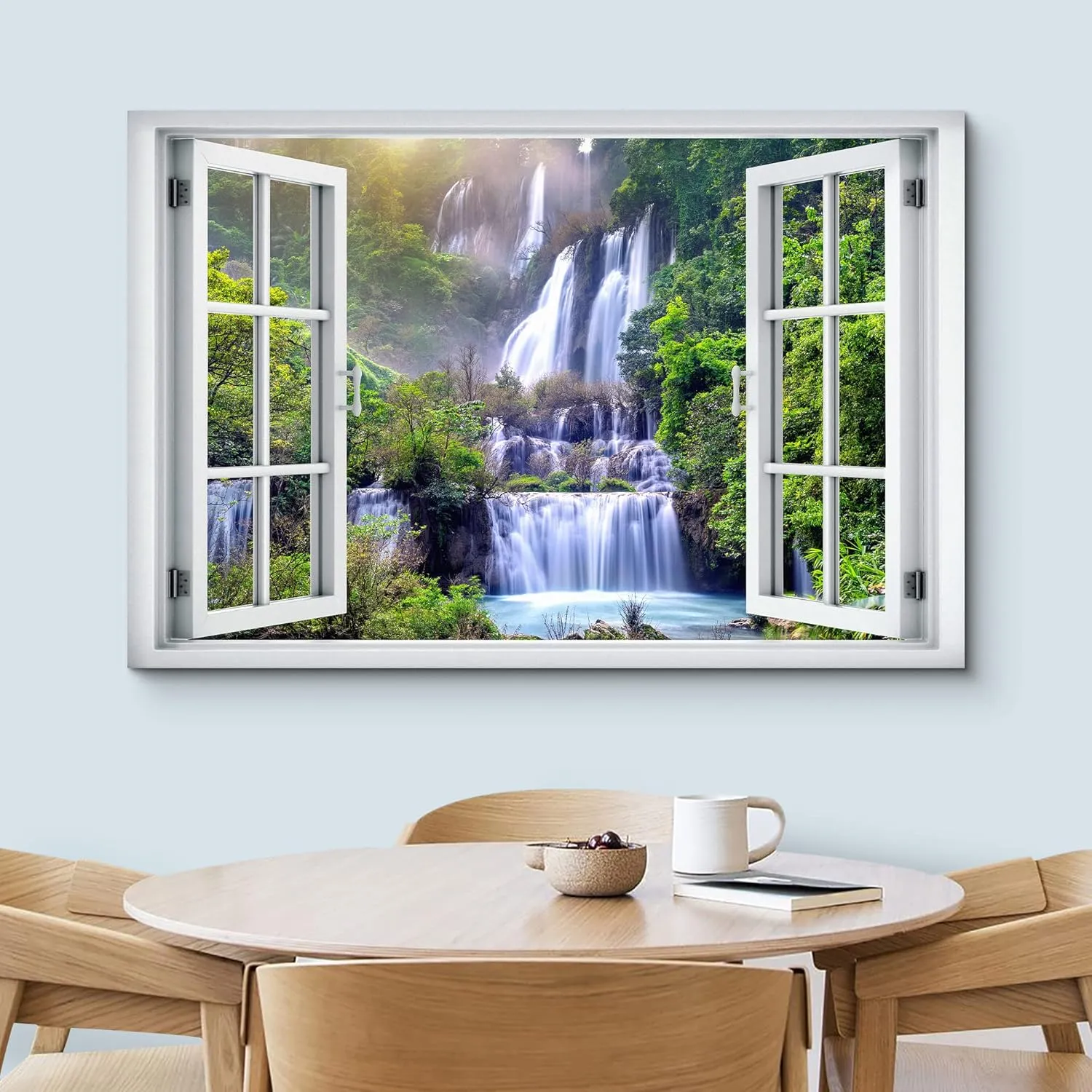 wall26 Canvas Print Wall Art Window View Rustic Waterfall Rapid Lake Stream River Wilderness Nature Photography Realism Scenic Landscape Multicolor for Living Room, Bedroom, Office - 12"x18"