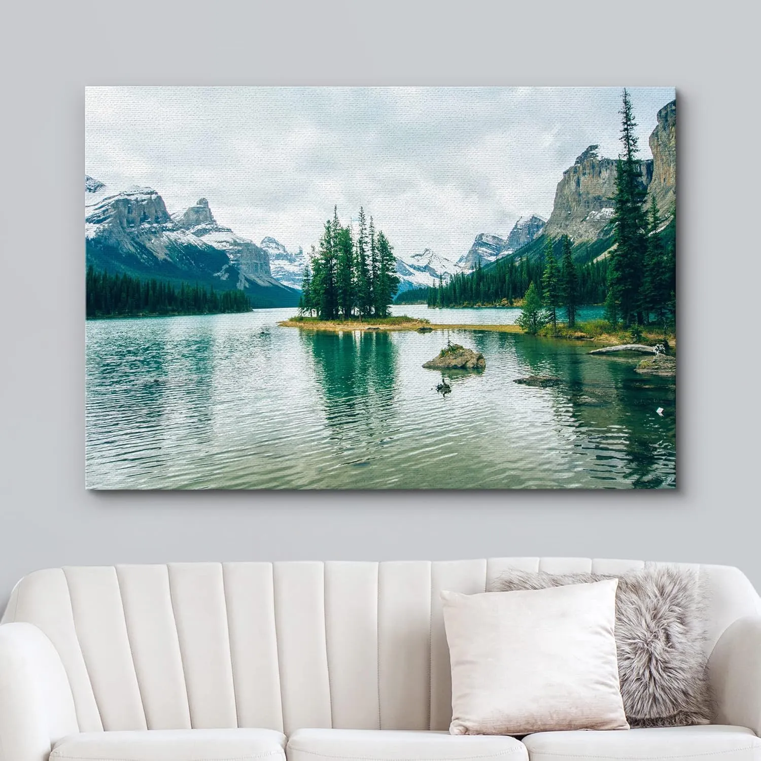 wall26 Canvas Print Wall Art Winter Pine Tree Forest Mountain Lake Nature Wilderness Photography Realism Earth Scenery Rustic Scenic Landscape Colorful for Living Room, Bedroom, Office - 32"x48"