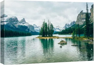 wall26 Canvas Print Wall Art Winter Pine Tree Forest Mountain Lake Nature Wilderness Photography Realism Earth Scenery Rustic Scenic Landscape Colorful for Living Room, Bedroom, Office - 32"x48"