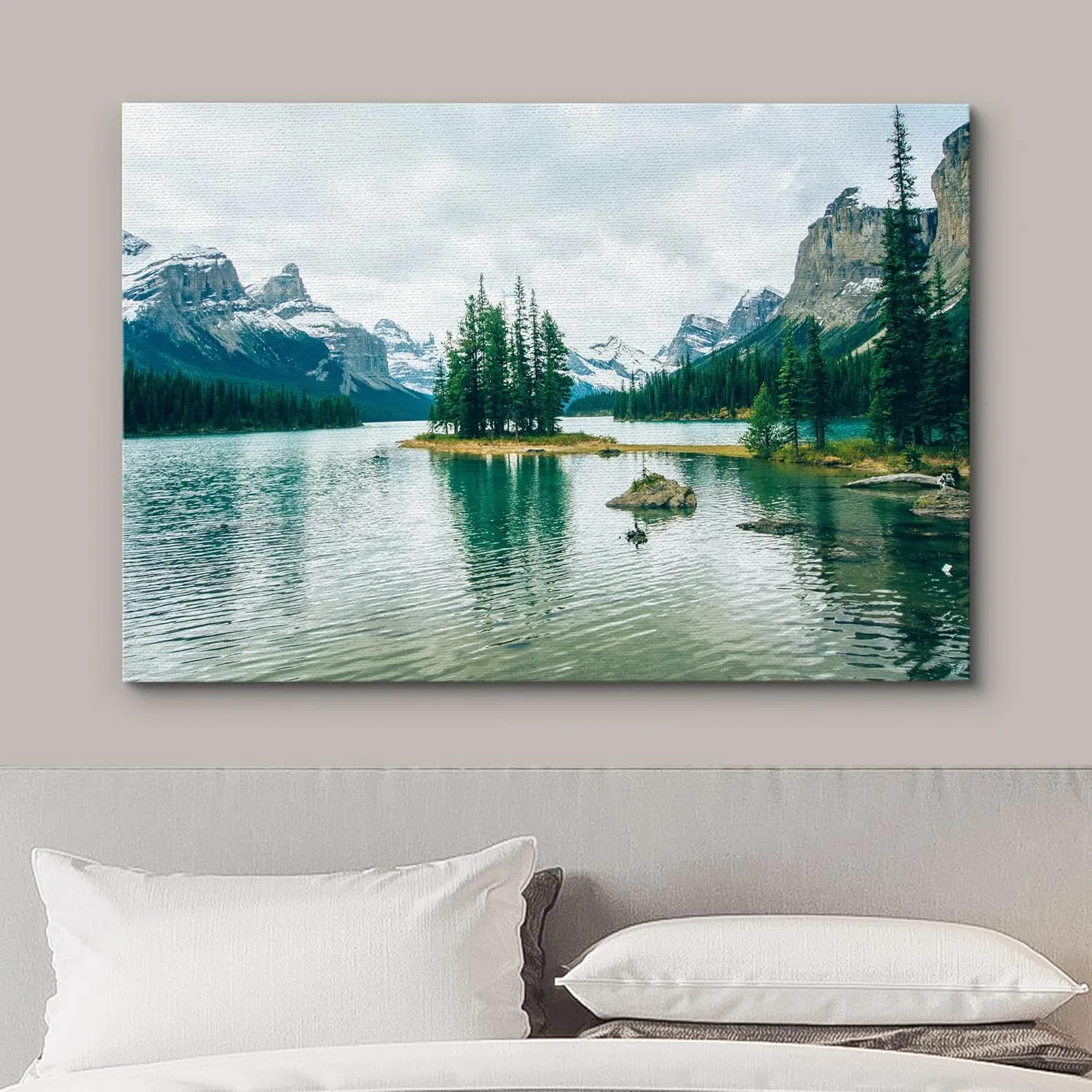 wall26 Canvas Print Wall Art Winter Pine Tree Forest Mountain Lake Nature Wilderness Photography Realism Earth Scenery Rustic Scenic Landscape Colorful for Living Room, Bedroom, Office - 32"x48"