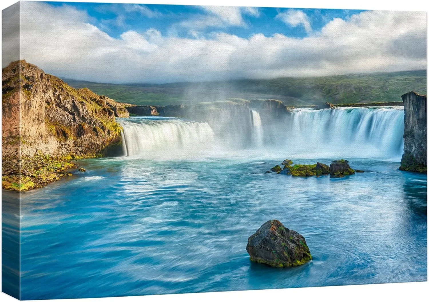 wall26 Framed Canvas Print Wall Art Aerial View of Icelandic Waterfall Nature Wilderness Photography Realism Chic Scenic Rustic Ultra for Living Room, Bedroom, Office - 16"x24"