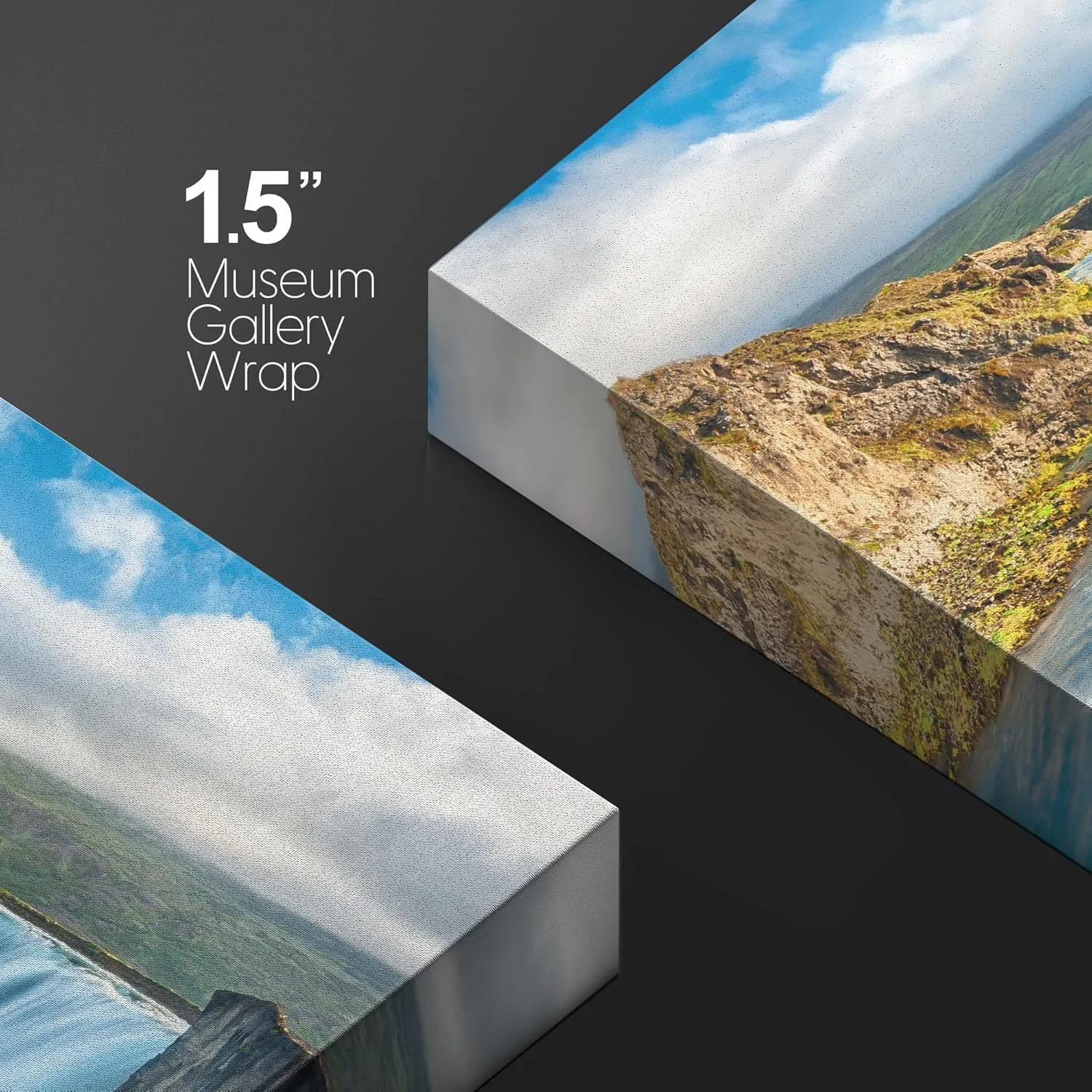 wall26 Framed Canvas Print Wall Art Aerial View of Icelandic Waterfall Nature Wilderness Photography Realism Chic Scenic Rustic Ultra for Living Room, Bedroom, Office - 16"x24"