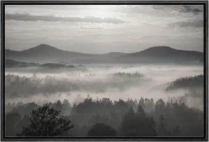 wall26 Framed Canvas Print Wall Art Black and White Mountains and Misty Forest Nature Wilderness Photography Modern Rustic Landscape Multicolor for Living Room, Bedroom, Office - 16x24 Black