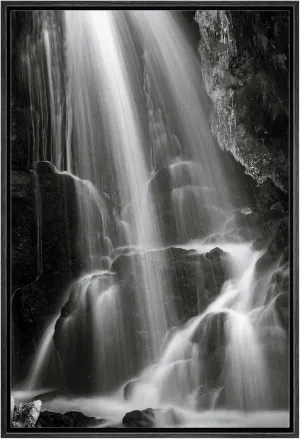 wall26 Framed Canvas Print Wall Art Serene Black and White Waterfall Animals Photography Realism Rustic Scenic Landscape Wilderness Zen for Living Room, Bedroom, Office - 16"x24" Black
