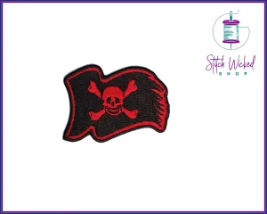 Waving Pirate Flag, Fully Embroidered Patch