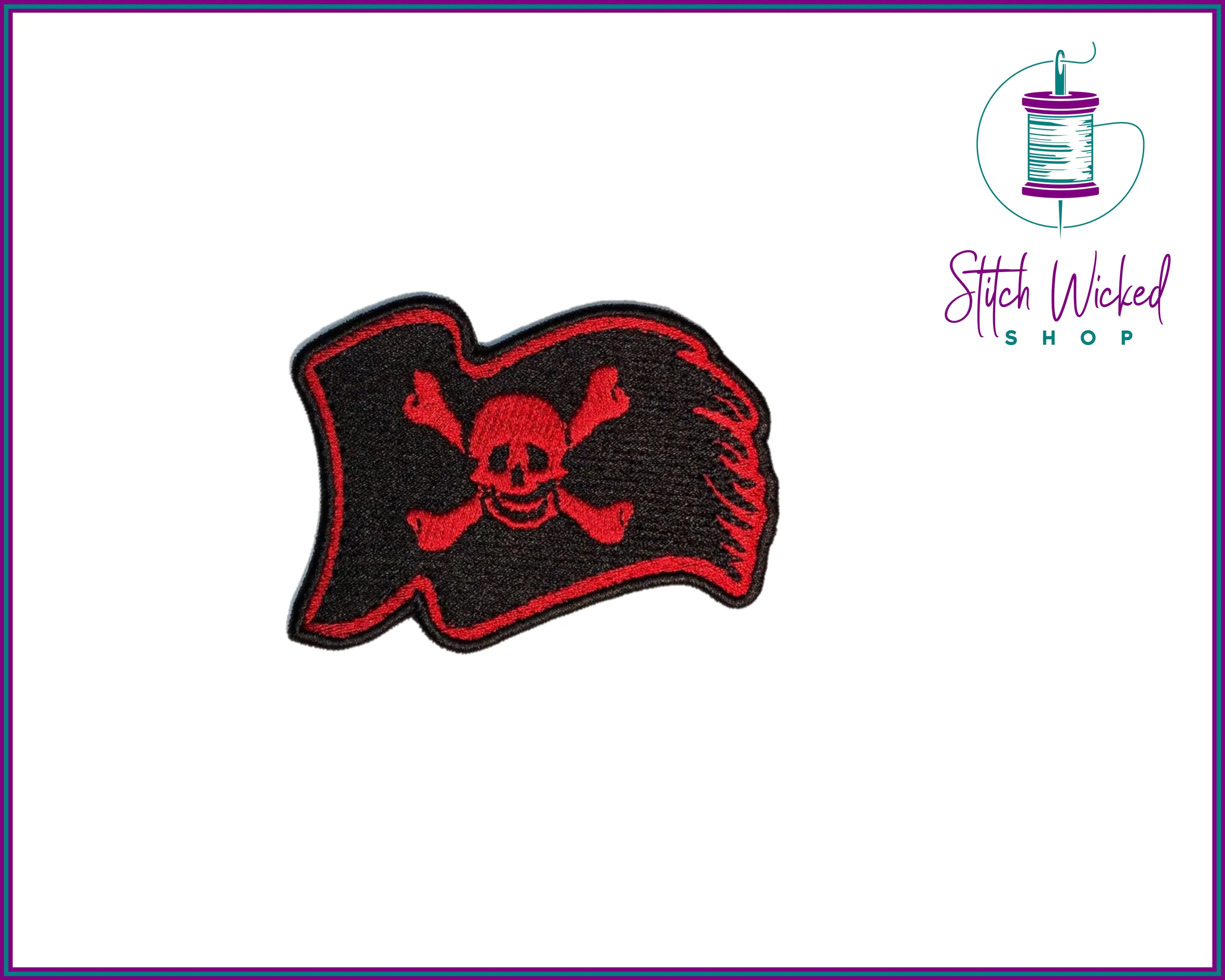 Waving Pirate Flag, Fully Embroidered Patch
