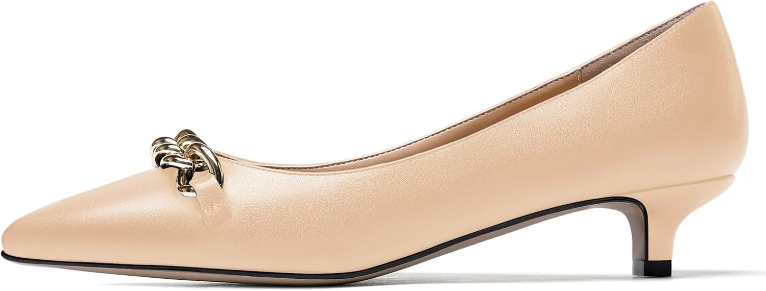 WAYDERNS Women's Pointed Toe Slip On Metal Chain Matte Kitten Low Heel Pumps Shoes 1.5 Inch