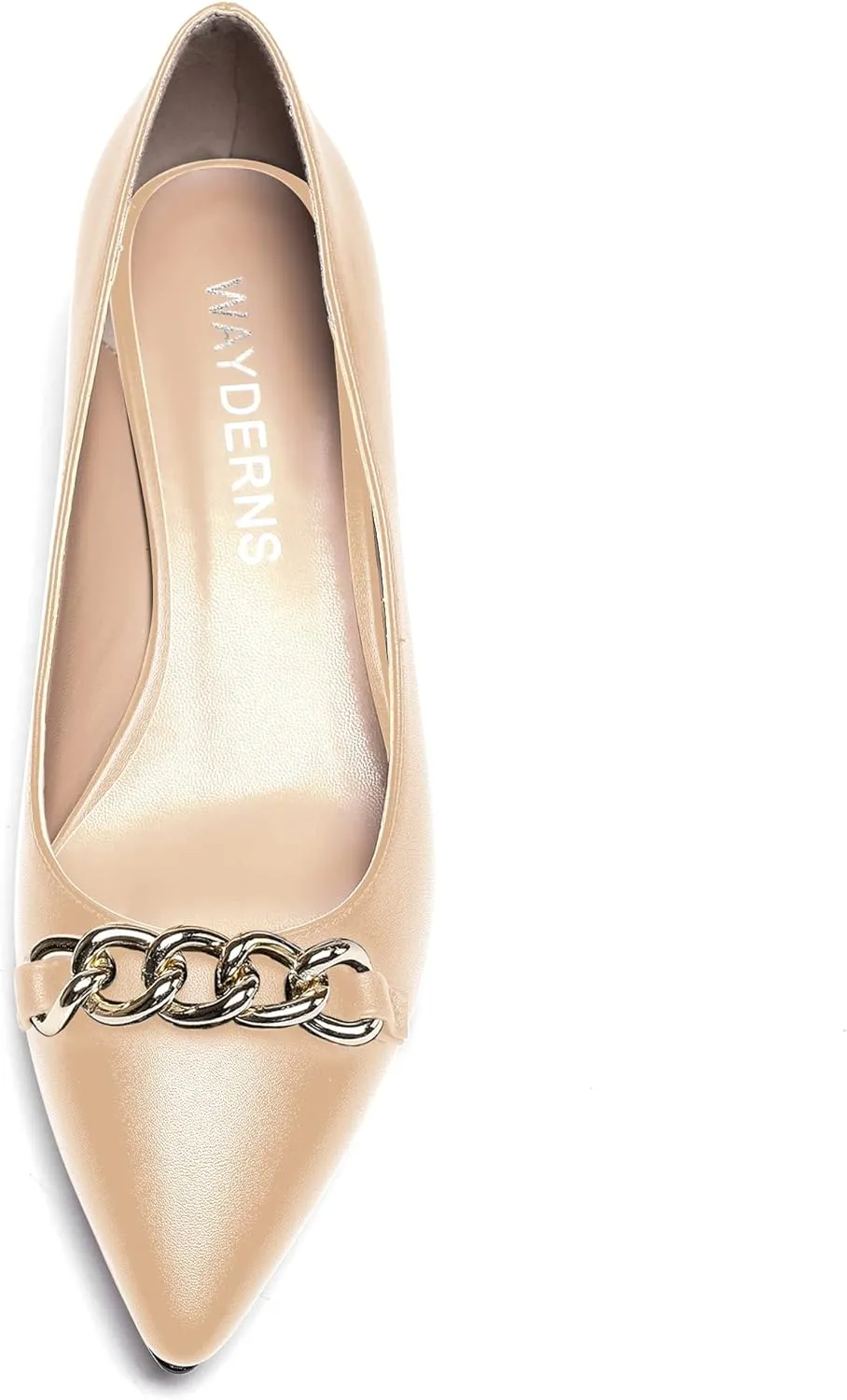 WAYDERNS Women's Pointed Toe Slip On Metal Chain Matte Kitten Low Heel Pumps Shoes 1.5 Inch