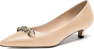 WAYDERNS Women's Pointed Toe Slip On Metal Chain Matte Kitten Low Heel Pumps Shoes 1.5 Inch